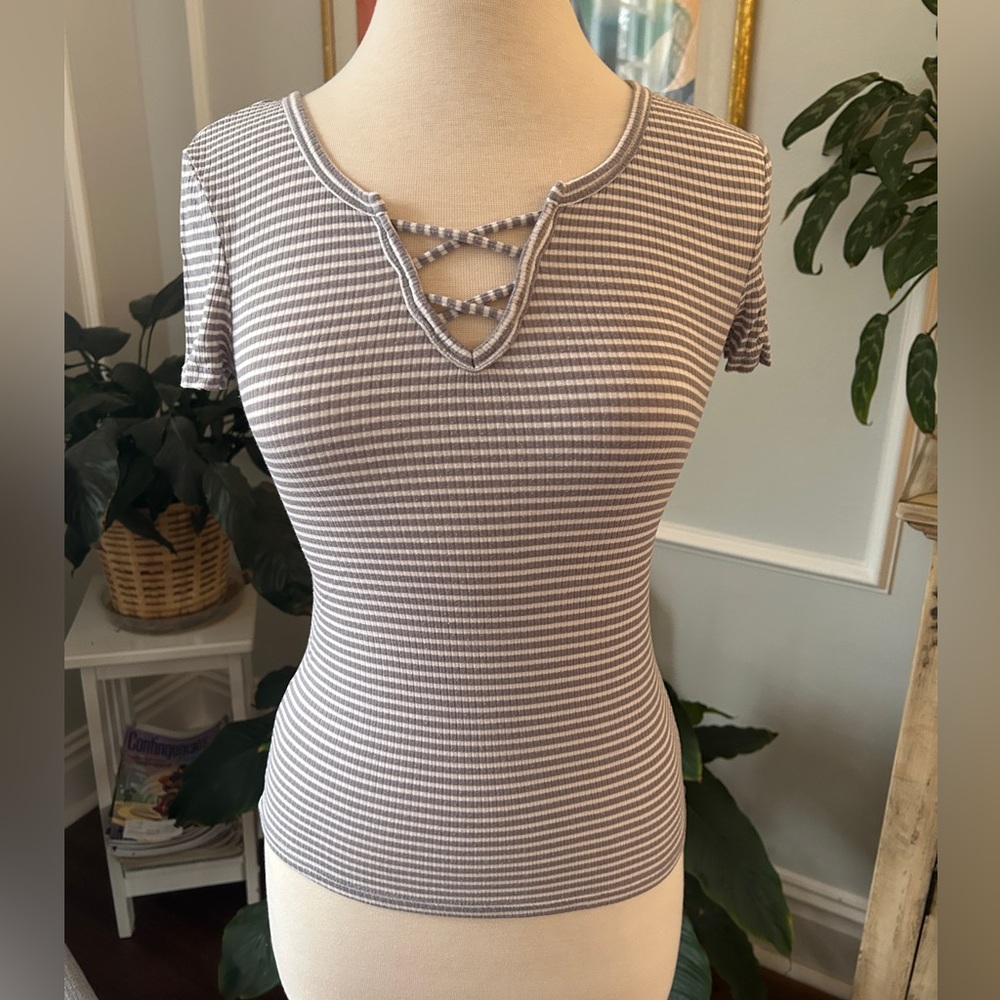 Arizona Jean Company Striped Short Sleeve Top